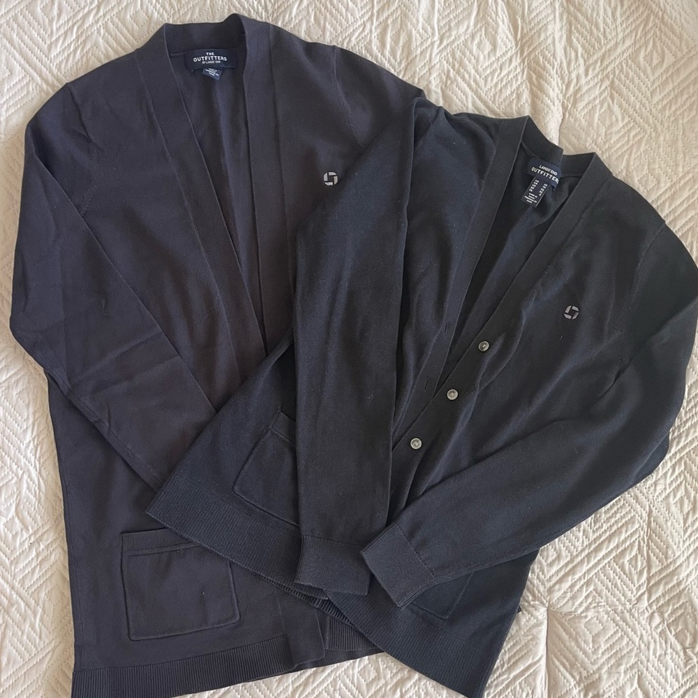 2 Lands End Chase Bank long black cardigans. Size M, XS